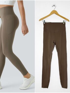 Halara UltraSculpt SoCinched Leggings Small Brown High Waist Pocket Athletic